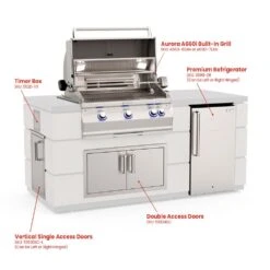 Fire Magic 77-Inch Outdoor Kitchen Island With 30-Inch Aurora Gas Grill, Refrigerator And Doors -Weber Store a660lp 660s dlscl b 05 23 1