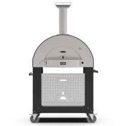 Alfa 2 Pizze 38-Inch Ardesia Gray Gas Pizza Oven On Black Cart
