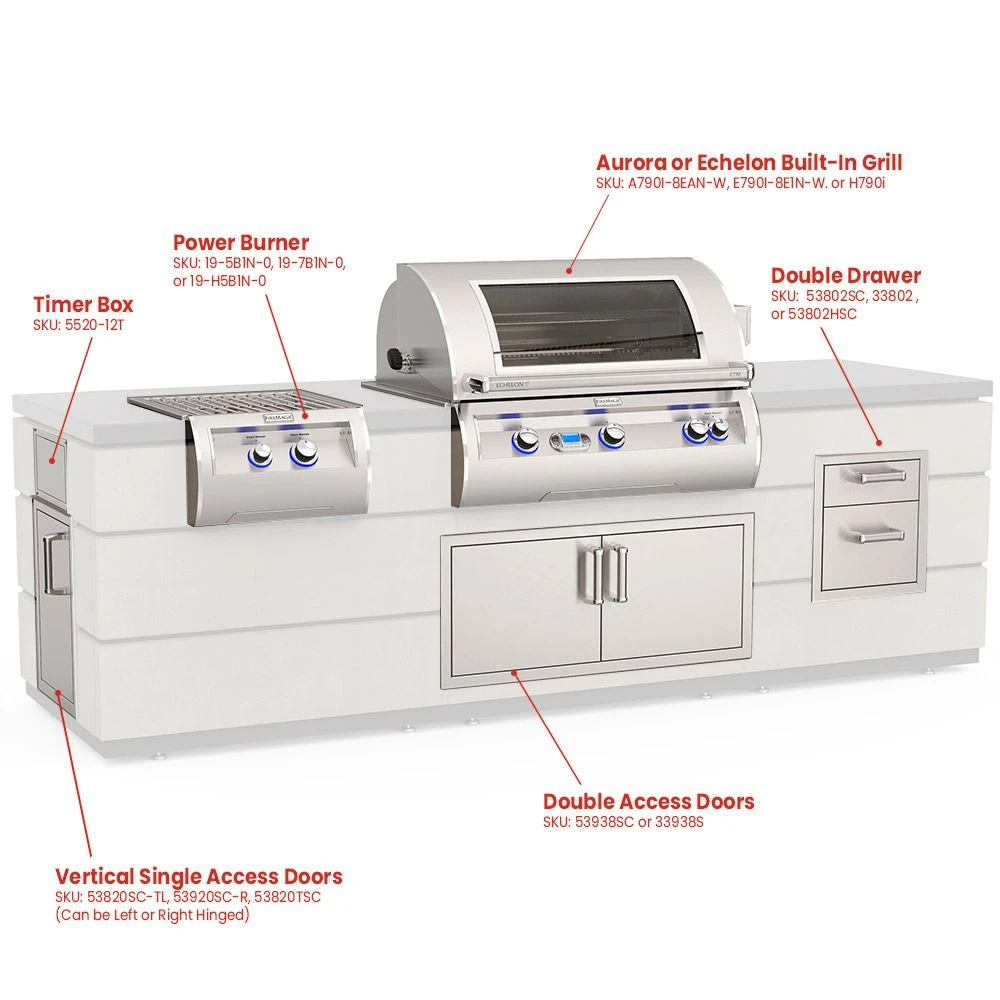 Fire Magic 115-Inch Outdoor Kitchen Island With 36-Inch Aurora Gas Grill, Power Burner, Double Drawers And Doors 7 Fire Magic 115-Inch Outdoor Kitchen Island With 36-Inch Aurora Gas Grill, Power Burner, Double Drawers And Doors - Image 5