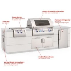 Fire Magic 115-Inch Outdoor Kitchen Island With 36-Inch Aurora Gas Grill, Power Burner, Refrigerator And Doors -Weber Store id790r e790i kit config b 05 23 1