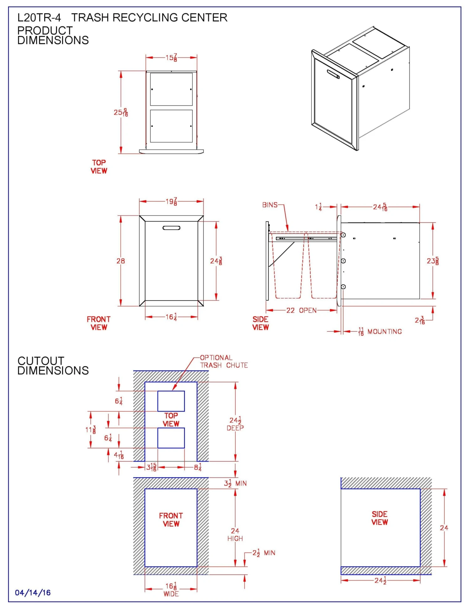 Lynx L20TR-4 Ventana Trash And Recycle Bin Drawer, 19.25x28-Inch 8 Lynx L20TR-4 Ventana Trash And Recycle Bin Drawer, 19.25x28-Inch - Image 6