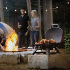 Napoleon TQ285-RD-1-A TravelQ Portable Tabletop Gas Grill, Propane -Weber Store tq285 lifestyle b roll camping people food closeup