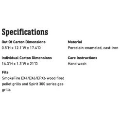 Weber Griddle For SmokeFire And Spirit 300 Series Grills (WEB-7598) -Weber Store web 7598 spec a 05 22