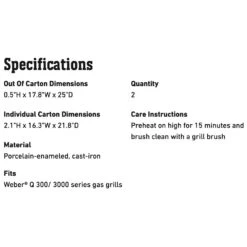 Weber Grates For Q 300/3000 Series Grills (WEB-7646) 13 Weber Grates For Q 300/3000 Series Grills (WEB-7646) -Weber Store web 7646 spec a 05 22